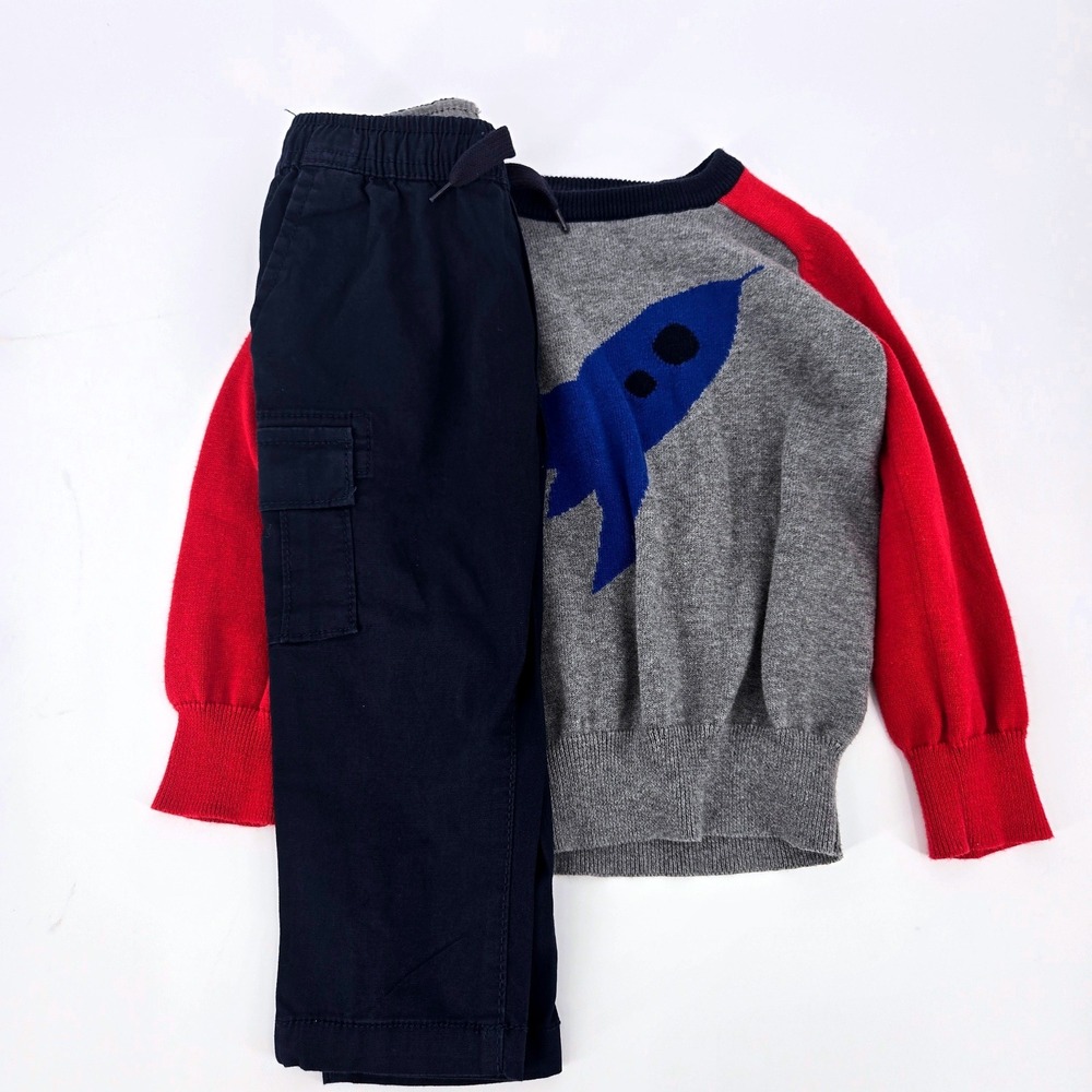 Gap‎ Kids Boys Rocket Cotton Sweater 2T and OshKosh Blue Cargo Pants 18M Set